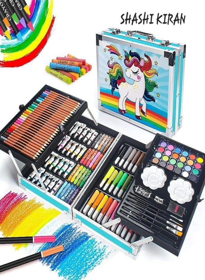 SHASHIKIRAN®Unicorn Art & Craft Painting Box, Big Coloring Suitcase Multiple 145 Color Kit, Professional Drawing Water Color Pencils, Oil Pastel, Sketches & Acrylic Paint (Blue Unicorn) - Image 3